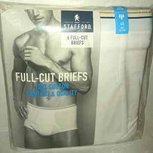 Stafford J.C. Penney Men's White Full Cut Briefs NWT Size 40 Package of 6 Cotton